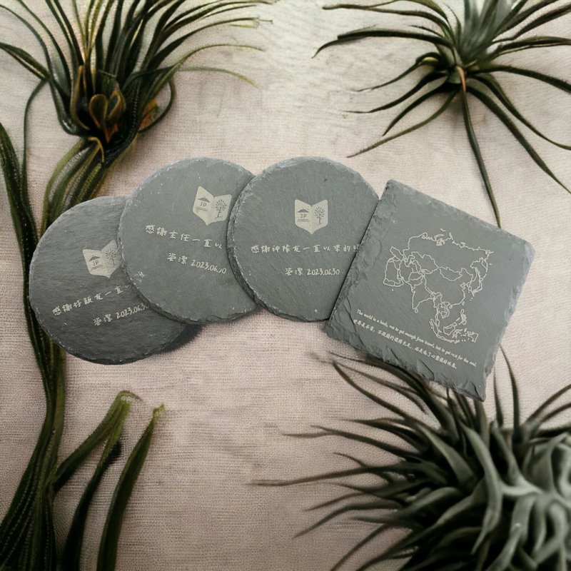 【Customization-Natural Rock Coaster】Company gift slate plate Japanese-style thermal insulation coaster - Coasters - Stone Gray