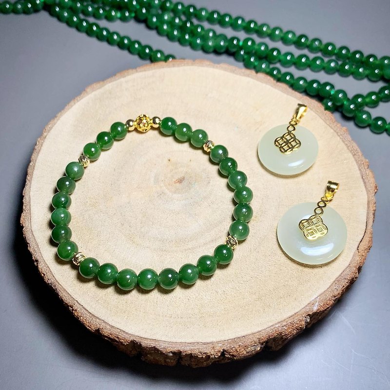 Nephrite bracelet - สร้อยข้อมือ - คริสตัล สีเขียว