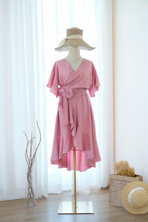 KEERATIKA 粉色裸色連衣裙 粉色伴娘禮服 伴娘長袍 太陽裙 夏裝