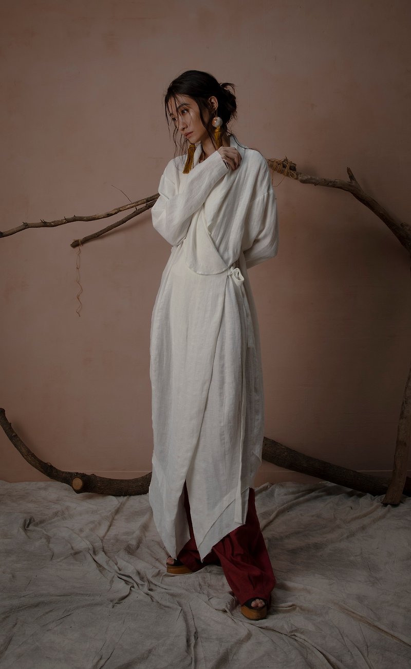 Estranged Robe - เสื้อแจ็คเก็ต - ผ้าฝ้าย/ผ้าลินิน ขาว