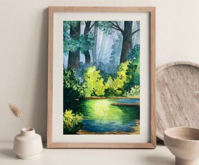 Original Watercolor Landscape Trees Art Sunny Forest Painting Lake  Landscape - Shop OsipovArtStudio Wall Décor - Pinkoi