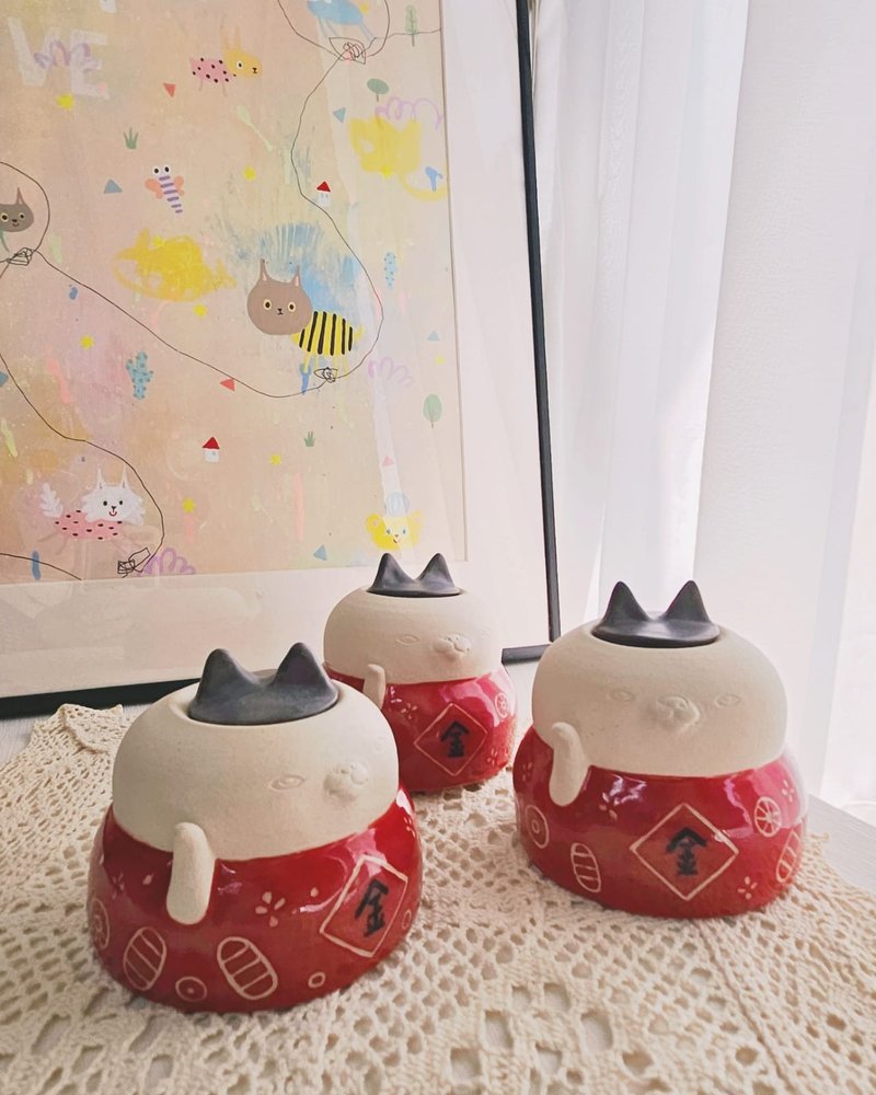 招財貓貓瓶 - 擺飾/家飾品 - 陶 紅色