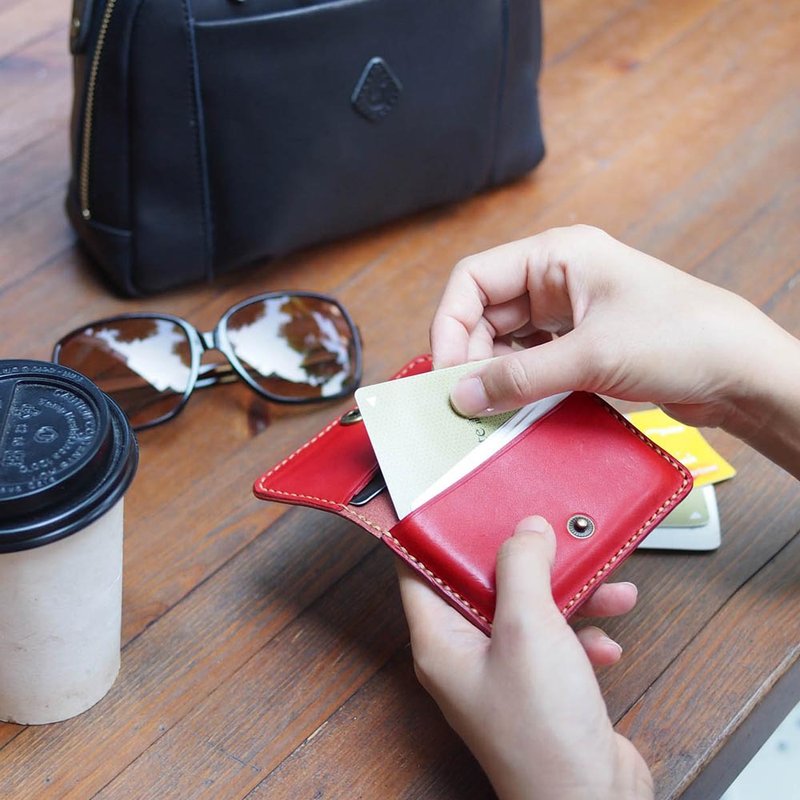 Playful color Japanese vegetable tanned cow leather plastic card/business card holder Made by HANDIIN - Card Holders & Cases - Genuine Leather 