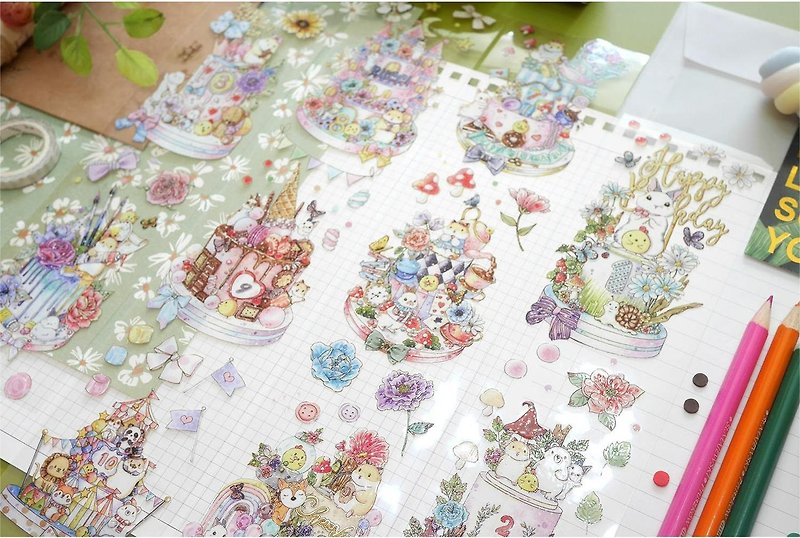 Exclusive sweet PET paper tape collage material 10 meters long loop printed in Taiwan New Year - มาสกิ้งเทป - วัสดุอื่นๆ หลากหลายสี