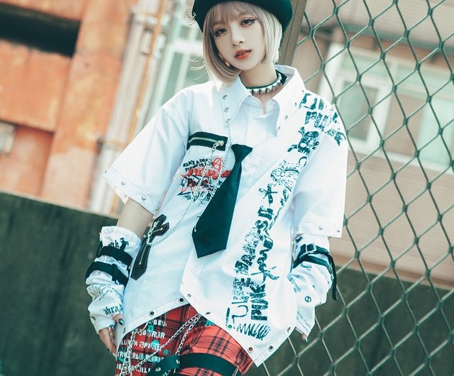 オリジナルビジュアルロックバンド風パンクハート袖＆ネクタイ風半袖