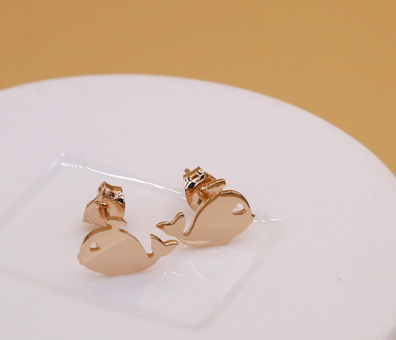Little Whale Earring - Pink gold plated on brass - Earrings & Clip-ons - Other Metals Pink