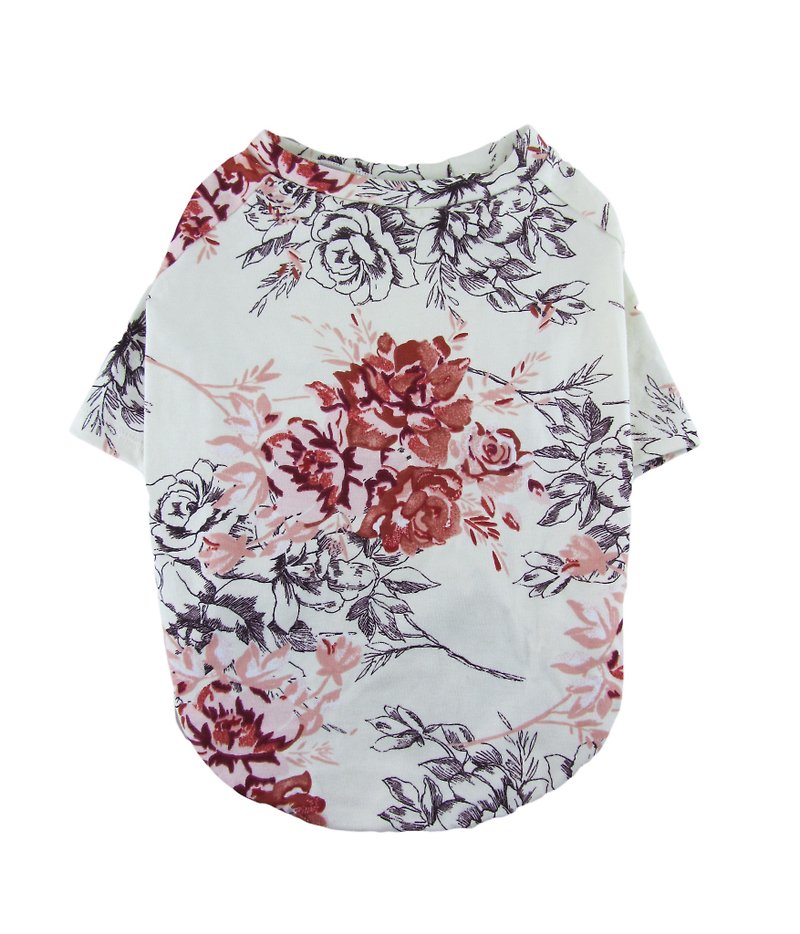 Floral Printed Raglan Sleeves Cotton/Spandex Jersey Dog Top T-shirt Dog Apparel - ชุดสัตว์เลี้ยง - วัสดุอื่นๆ หลากหลายสี