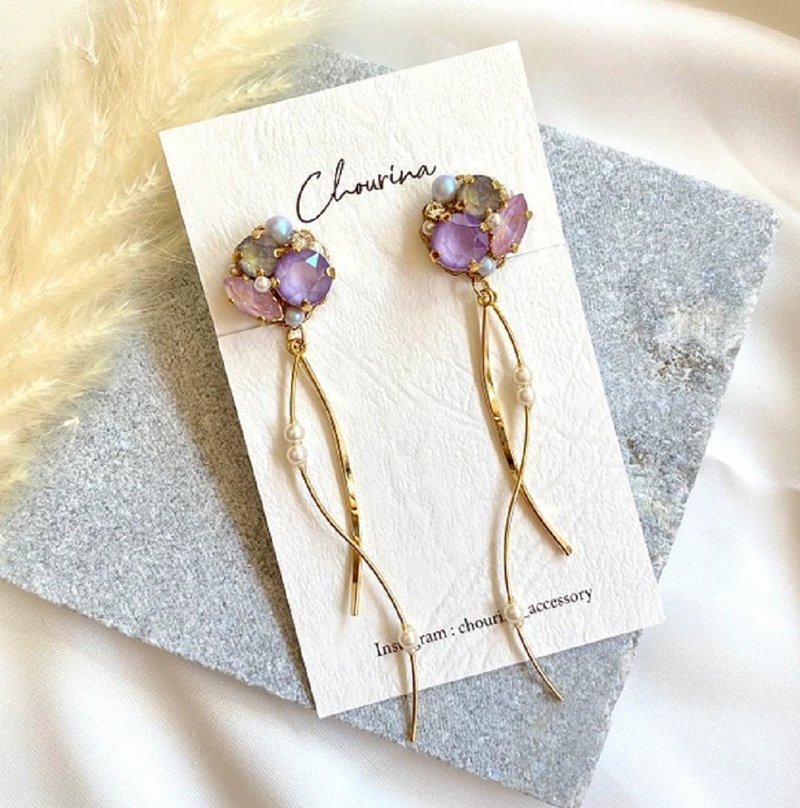 smoky pink bijou Clip-On, earrings - ต่างหู - โลหะ สึชมพู