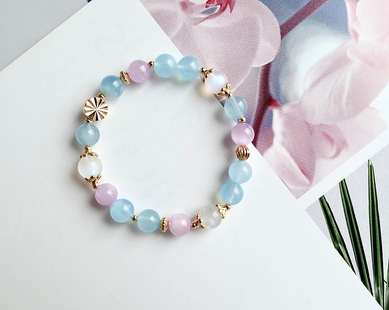 Happiness Special/Aquamarine Lithium Moonstone 14k gold-packed accessories - Bracelets - Crystal Multicolor