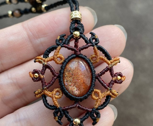 N533エスニック蝋スレッド編み込みサン石ブロンズビーズネックレス（長