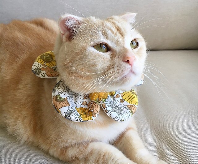 チャズ手作り】小さな黄色い花大きな花びらの物語ペットスカーフ猫