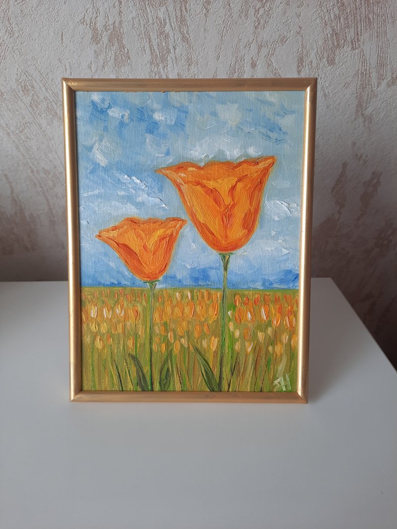 California poppies oil painting Orange poppies oil painting Field of poppies art - Posters - Cotton & Hemp Orange