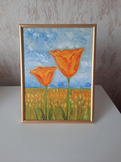 Art From Estella California poppies oil painting Orange poppies oil painting Field of poppies art