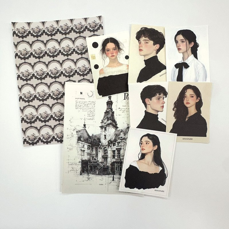 Collage pack 3 Black Sticker MIX (anns note) vintage - 貼紙 - 紙 黑色
