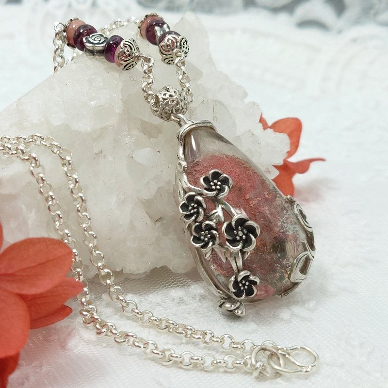 Pendant, Necklace, Red Phantom Quartz, Sterling Silver, Handmade Jewelry - Necklaces - Gemstone Red