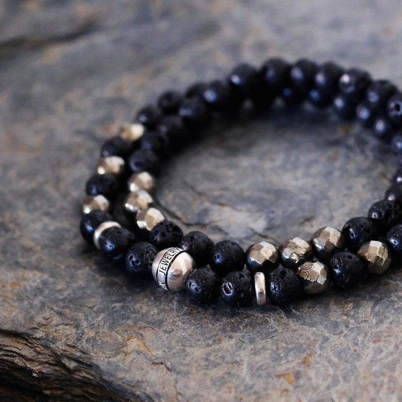 Hanhan Jewelry | Rock. Ground bracelet volcanic rock pyrite 925 silver natural ore - Bracelets - Gemstone Black