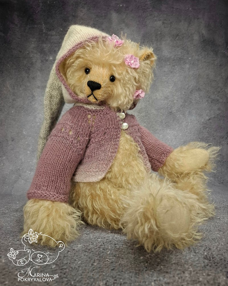 Mohair teddy bear in clothes. Classic teddy bear toy. Handmade bear gift. - ตุ๊กตา - วัสดุอื่นๆ สีนำ้ตาล
