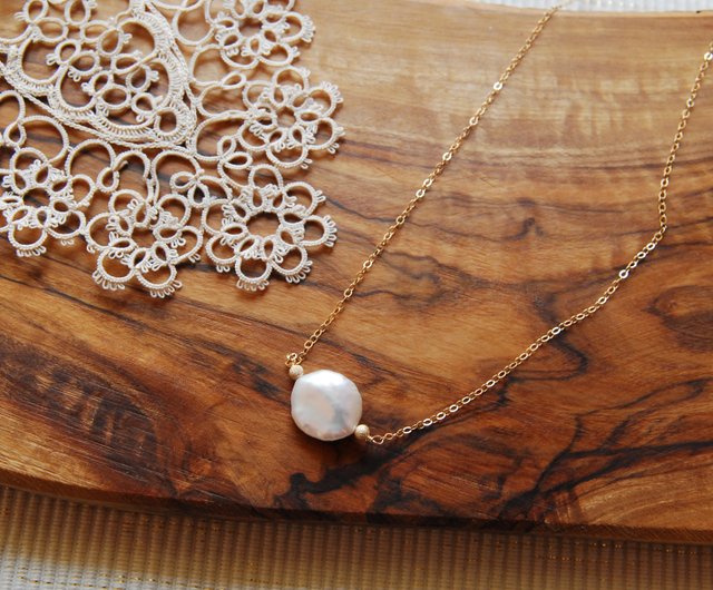 Small round keshi pearl necklace 14kgf - Shop Ayako's Necklaces