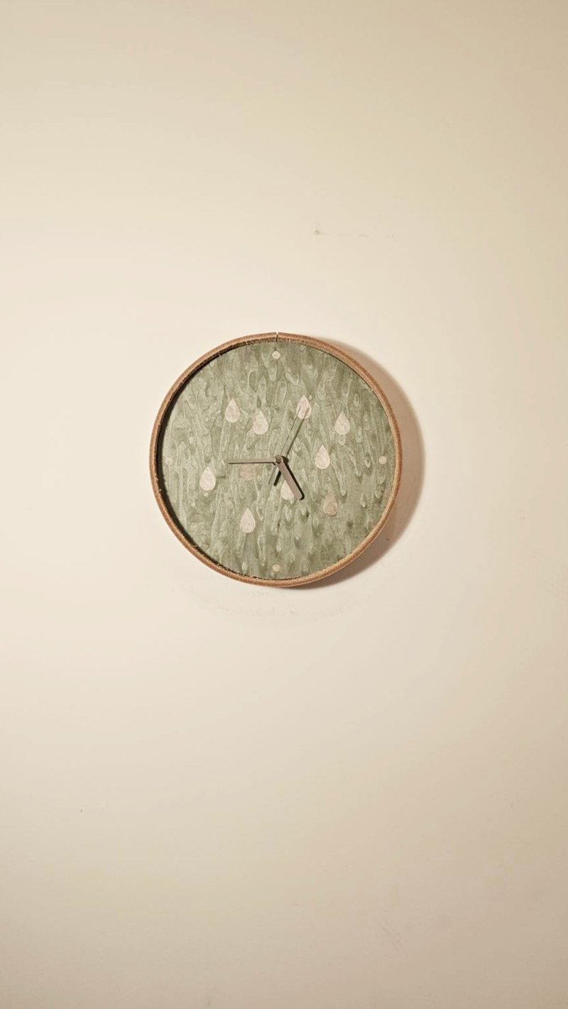 Wood Veneer Leather Frame Wall Clock - Raindrop Series Wood Veneer Leather Frame - Green Pattern - ของวางตกแต่ง - ไม้ หลากหลายสี