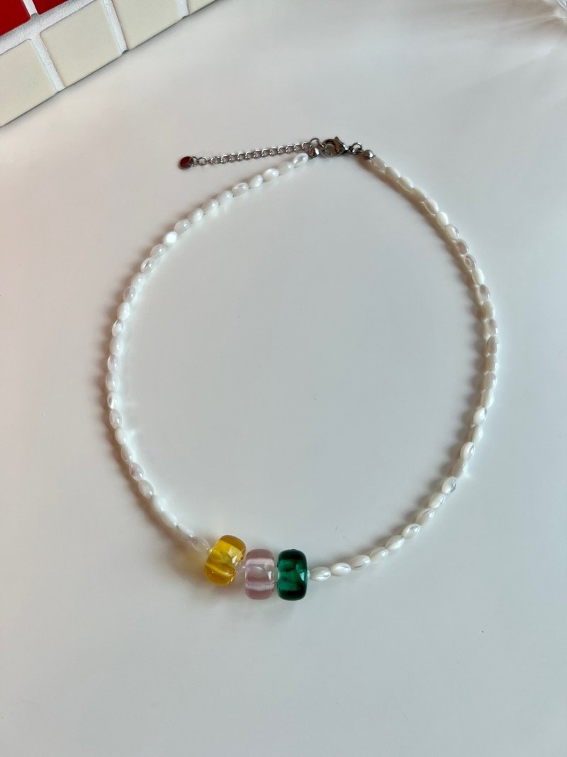 Mother and Child Candy Ring Layered Choker Summer Necklace - 項鍊 - 其他材質 多色