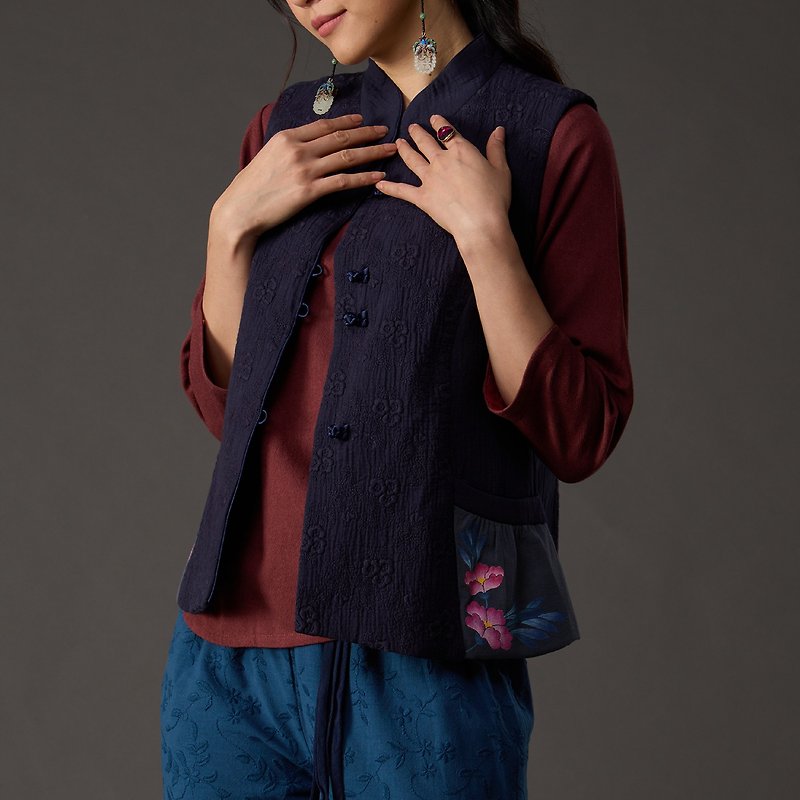 Classic beauty embroidery hand-painted vest【18076】 - Women's Tops - Cotton & Hemp 