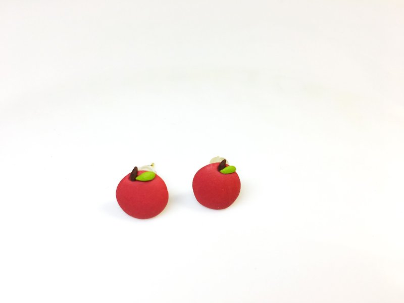 Polymer clay Jewlery of handmade earstuds - Sweet Apple | FIFI CLAY - ต่างหู - วัสดุอื่นๆ สีแดง