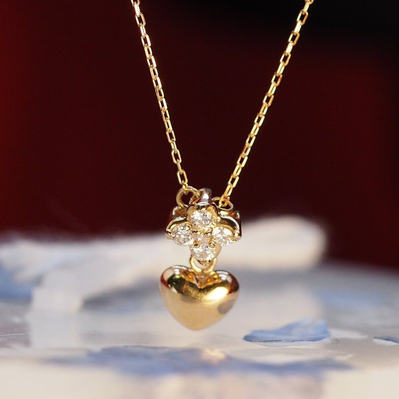 18K金鑽石四葉草心形項鏈18K Gold The Diamond Clover Heart Nec - 項鍊 - 貴金屬 