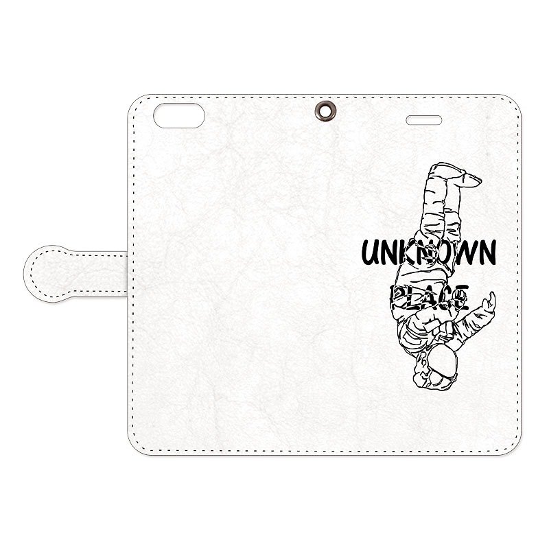 [Handbook type iPhone case] Unknown place (Black & Chrome) - Phone Cases - Genuine Leather White