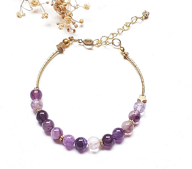 <璀璨念念系列-牵系> Purple Fluorite Brass Bracelet Customized Gift Valentine's Day - สร้อยข้อมือ - คริสตัล สีม่วง