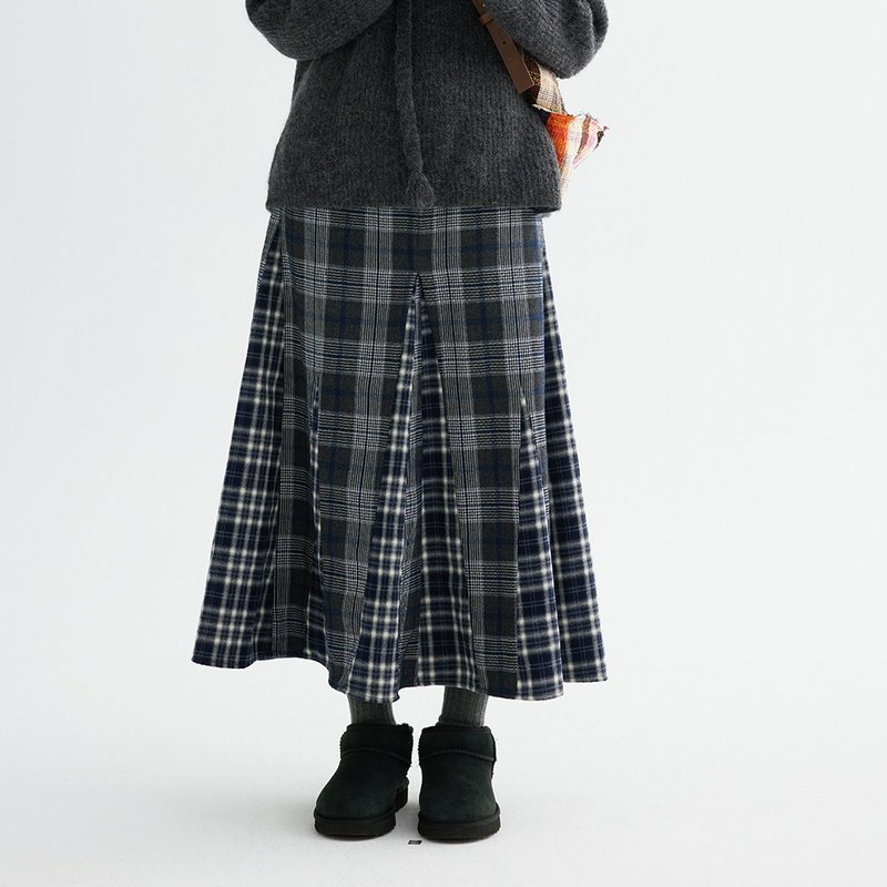 Spliced ​​plaid skirt|skirt|two colors|winter style|Sora-1718 - Skirts - Other Man-Made Fibers Multicolor