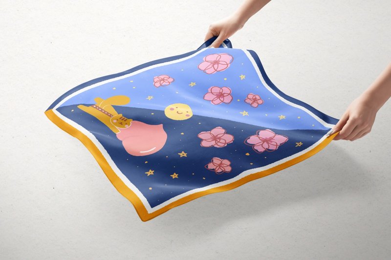 節氣系列 春分桃花 童趣手繪蠶絲方巾 - 絲巾 - 其他材質 多色