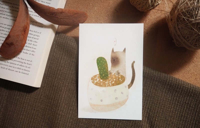 Postcard cat cactus - 卡片/明信片 - 紙 咖啡色