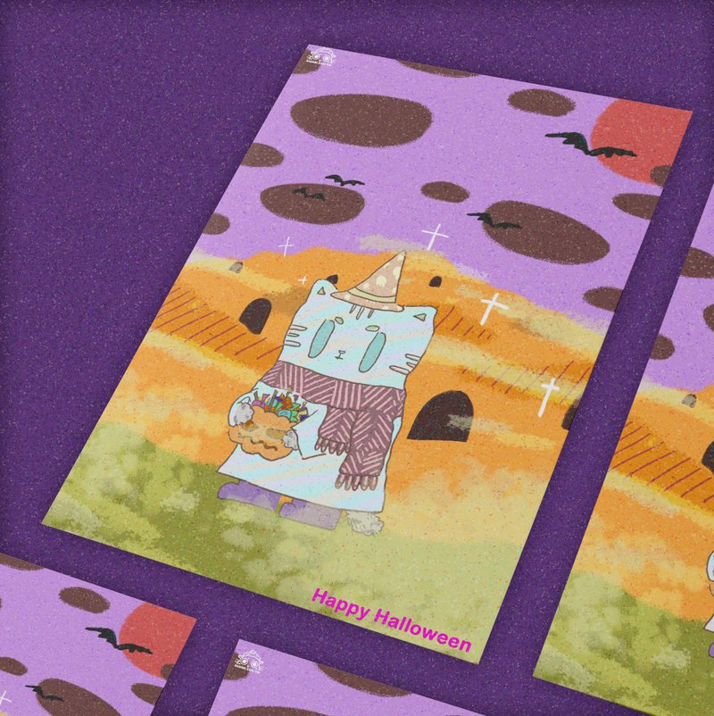 【イラストポストカード/カード】ハロウィン ピアピアオミアオ - はがき・メッセージカード - 紙 多色