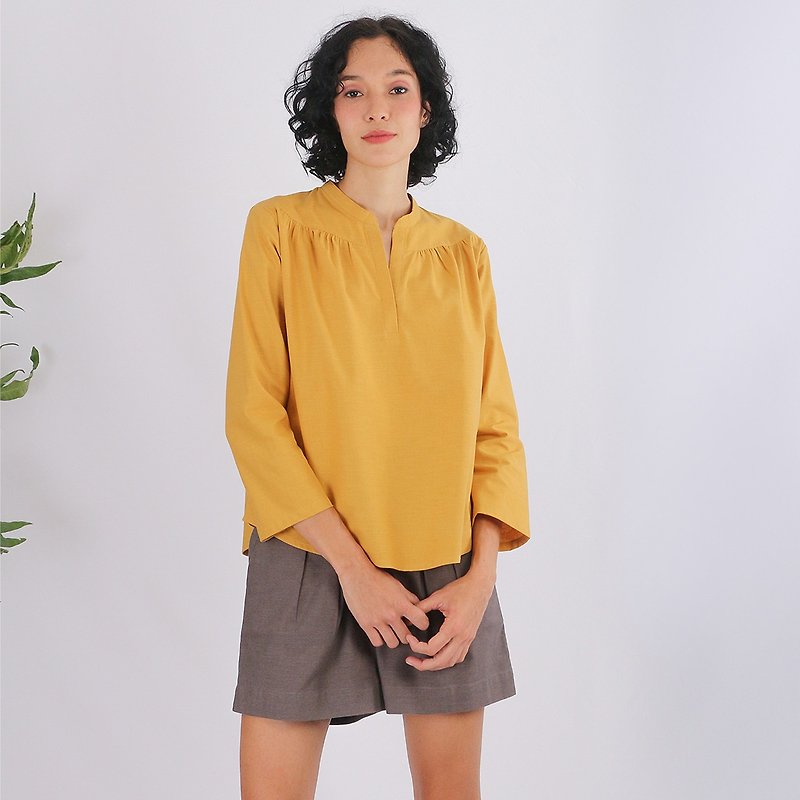 Cotton Linen Blouse, Manila, Yellow - Women's Tops - Cotton & Hemp Yellow