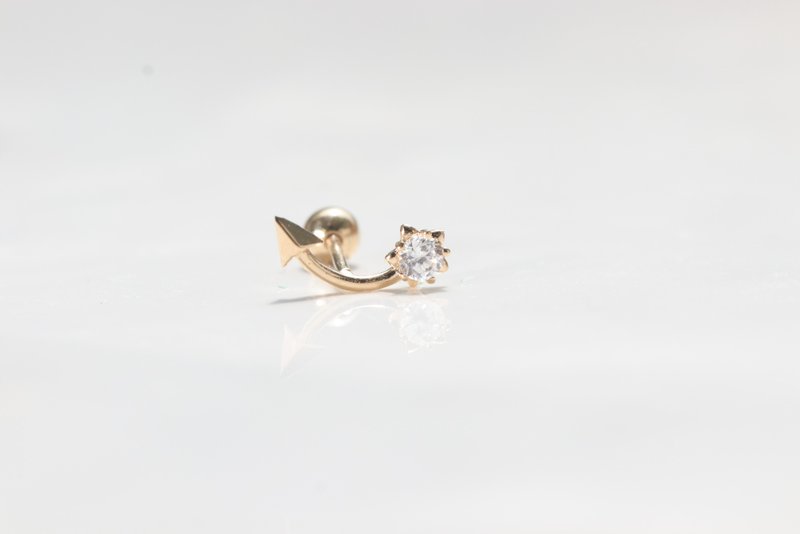 Pure 14K Smile Arrow Bead Earrings (Single) Ear Bone and Ear Socket Will Not Fade - Earrings & Clip-ons - Precious Metals Gold