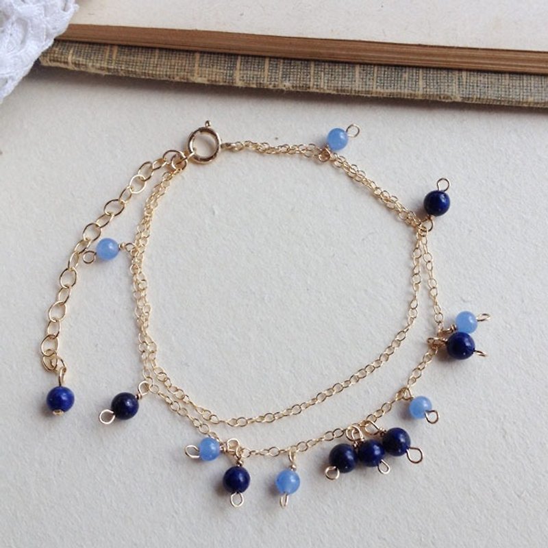 14 kgf vintage beads and lapis lazuli dual bracelet - Bracelets - Stone Blue