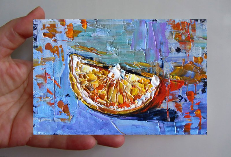 Lemon Painting Oil Fruit Original Art Food Artwork Kitchen Canvas Art - โปสเตอร์ - สี หลากหลายสี