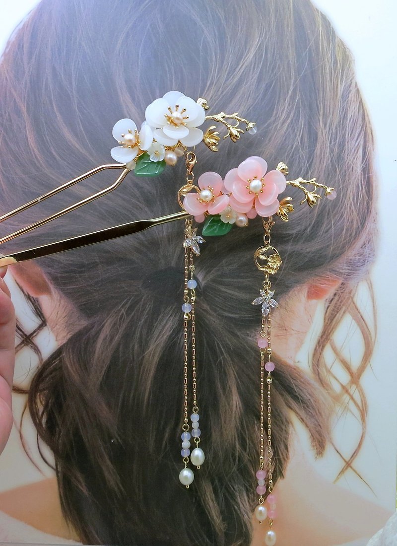 Lemon handmade hair accessories Xiaoyuanmei hairpin/hairpin/hairpin (tassel deta - Hair Accessories - Colored Glass Pink