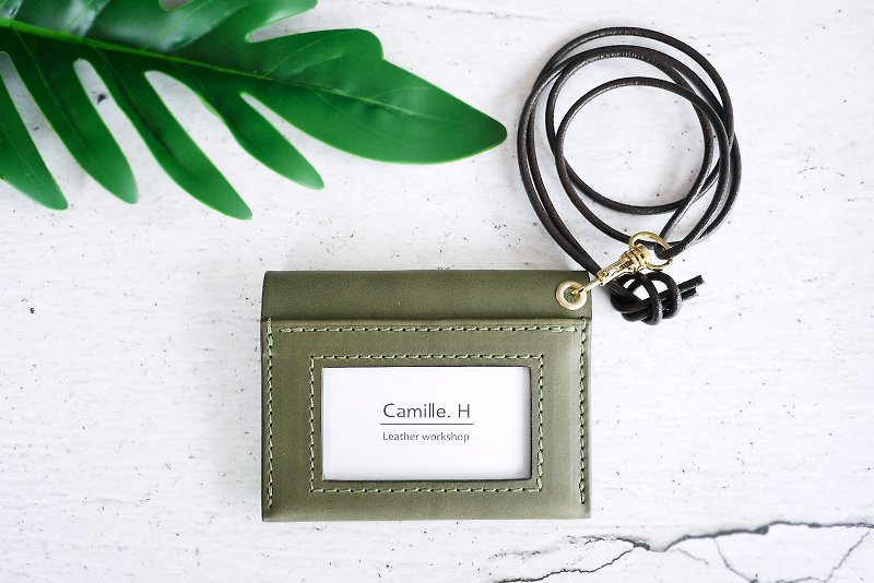 Gift丨Olive Green Pocket Identification Card Cover丨Italian Leather丨Customized Embossing丨 - ID & Badge Holders - Genuine Leather Green