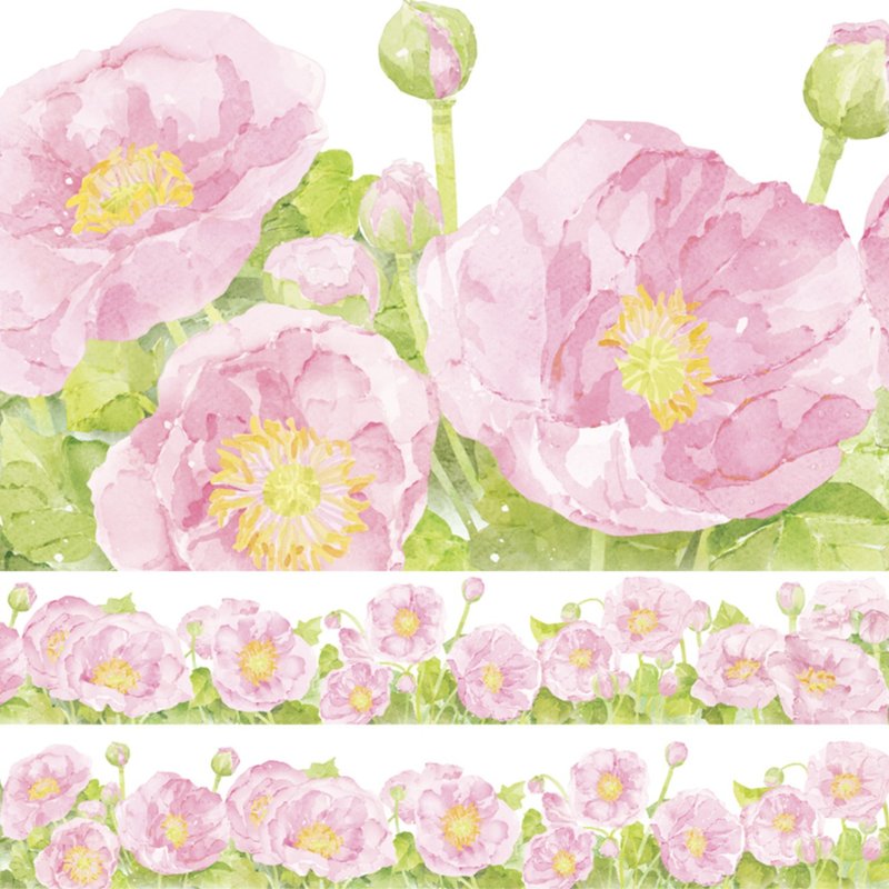 Pink poppy PET paper tape collage material - Washi Tape - Paper Pink