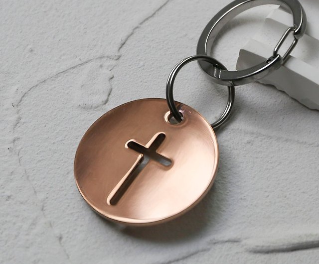 Titanium Plated Cross Keychain-Round Style-Coffee Gold - Shop HIS CROSS  STORE Keychains - Pinkoi