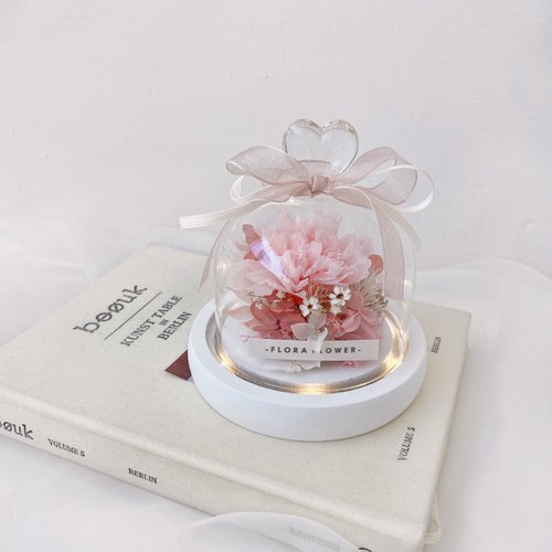 Flora Flower Flora Flower永生花愛心玻璃罩夜燈-粉色康乃馨