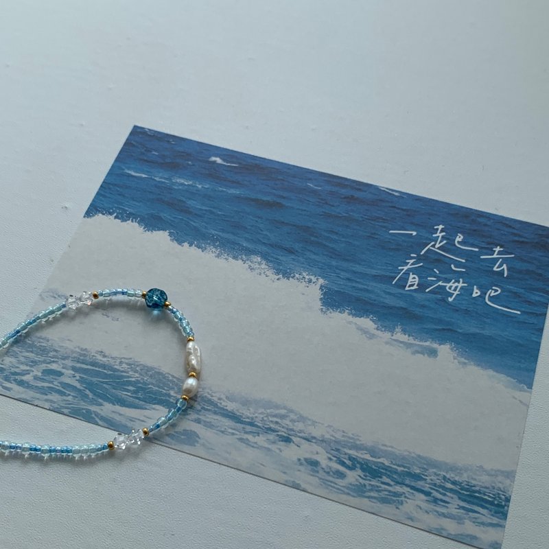 Watch the sea together/Handmade beaded bracelet/Freshwater pearls, natural colored Stone, Japanese beads - สร้อยข้อมือ - วัสดุอื่นๆ 