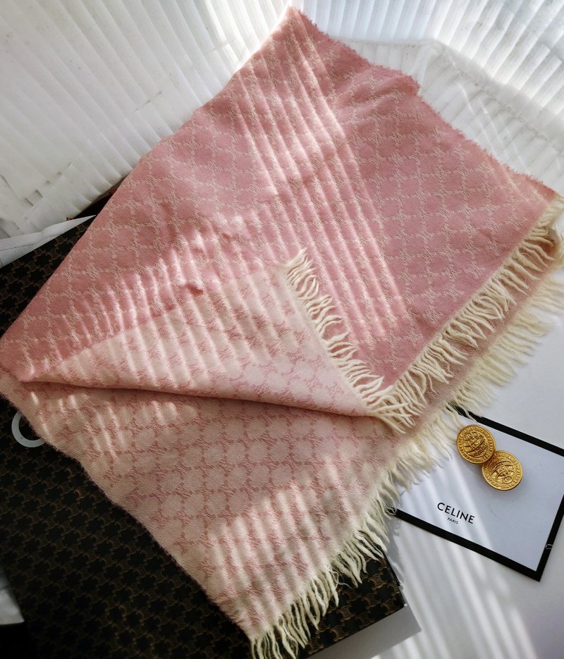 Second-hand unique CELINE presbyopia Arc de Triomphe wool blanket blanket neck scarf neck scarf scarf shawl - Knit Scarves & Wraps - Wool Pink