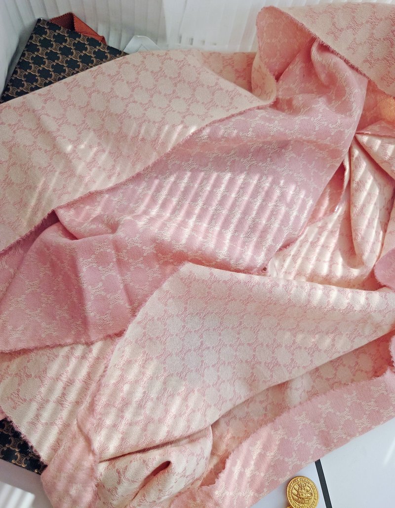 中古孤品 CELINE 老花凱旋門 羊毛 毛毯蓋毯頸巾圍巾領巾圍脖披肩 - 圍巾/披肩 - 羊毛 粉紅色