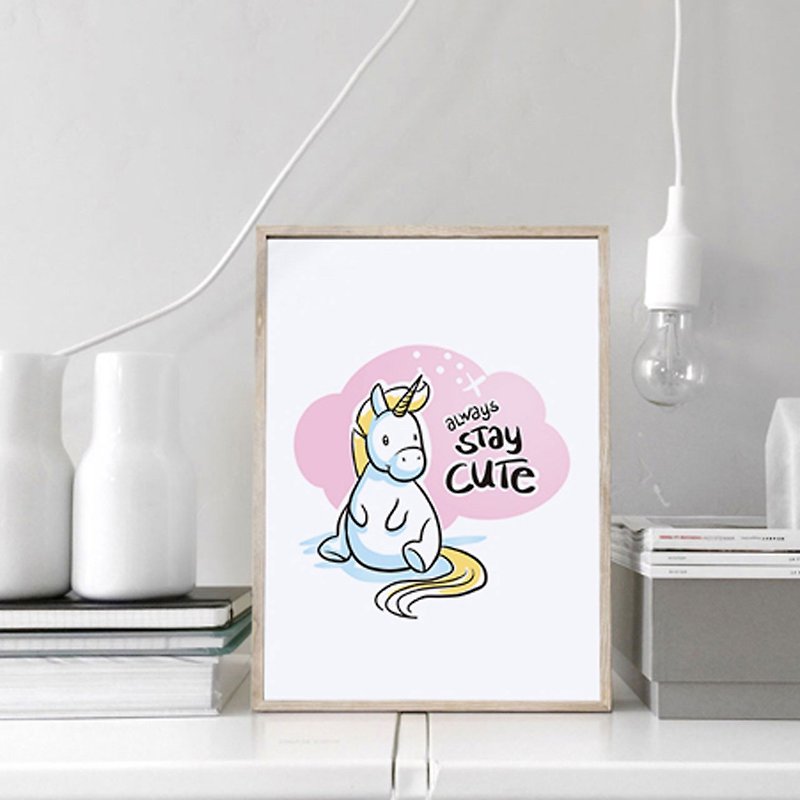 Unicorn–Stay Cute -Wall Art, Home Decor, Wall Prints, Unicorn, Child room - โปสเตอร์ - วัสดุอื่นๆ สึชมพู