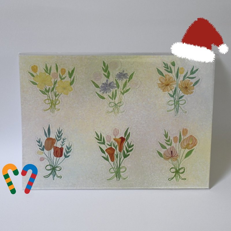 二束花花 透明貼紙 手繪 花草 手帳 裝飾 聖誕 交換禮物 貼紙 - 貼紙 - 紙 