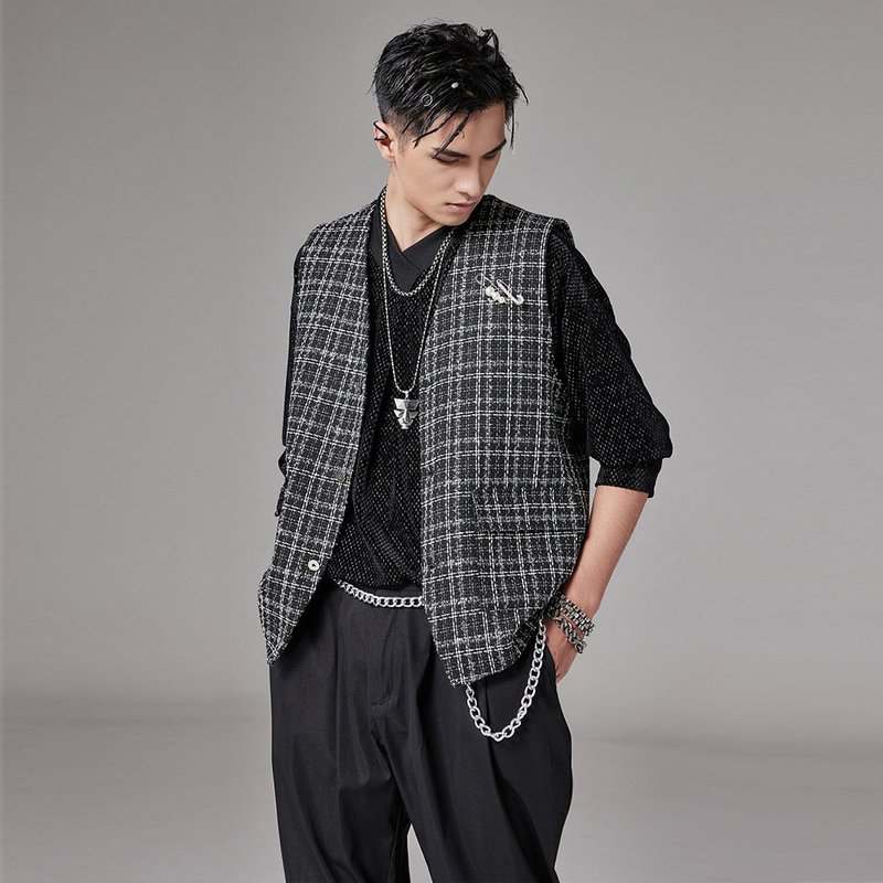 The little black sweet wind vest jacquard lattice coat - เสื้อโค้ทผู้ชาย - เส้นใยสังเคราะห์ สีดำ