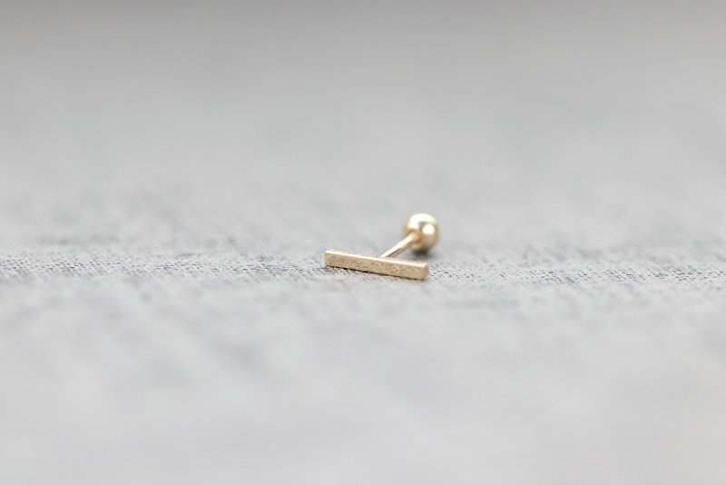 14K horizontal bar bead earrings (single) - ต่างหู - เครื่องประดับ สีทอง