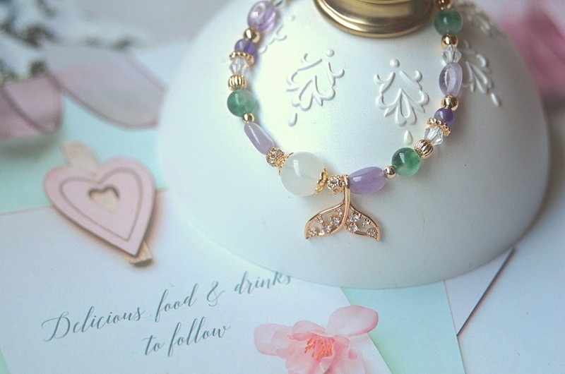 little mermaid - Bronze, Amethyst, White Crystal, Chrysoprase Breast Milk Charm Bracelet - สร้อยข้อมือ - ทองแดงทองเหลือง สีเงิน